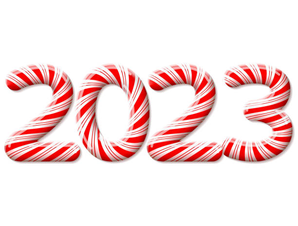 New Year 2023 in shape of candy stick isolated on white vector art illustration