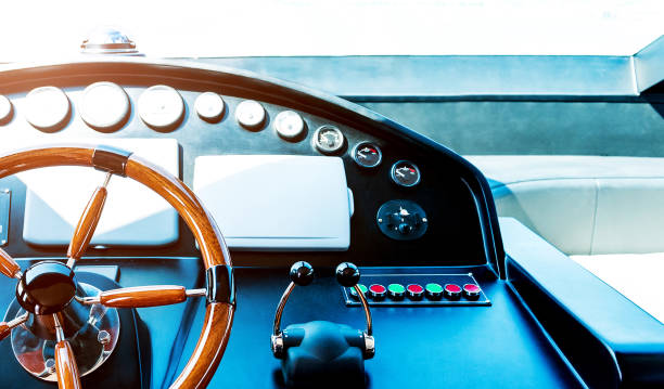istock Steering wheel on luxury yacht 1422516011