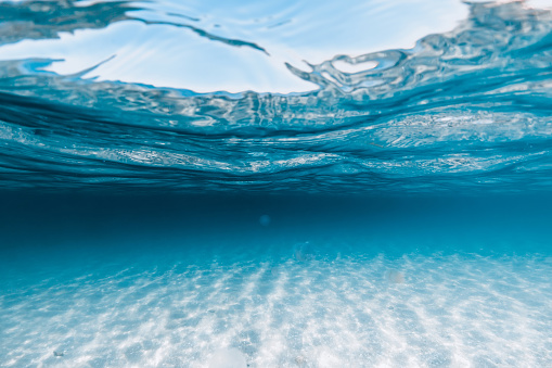 Transparent blue sea with sandy bottom underwater in East Australia
