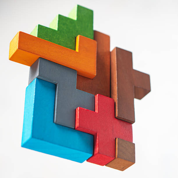 istock Abstract construction from wooden blocks. The concept of logical thinking. 1422520100