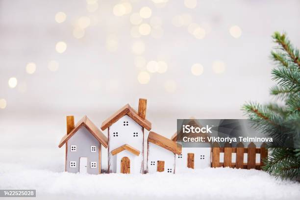 Happy New Year And Merry Christmas Greeting Card Stock Photo - Download Image Now - Christmas, House, Number