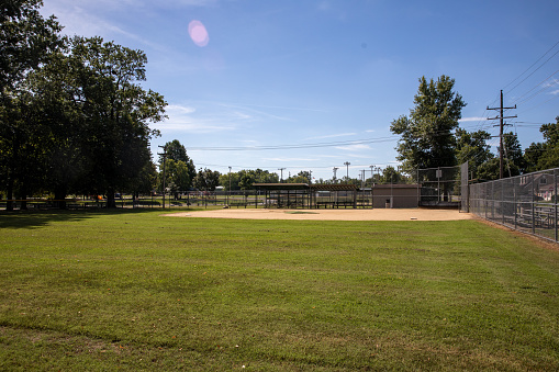 baseball field on a fall morning in a park