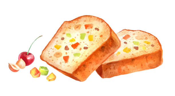 aquarell isolierte illustration von fruit cake - fruitcake stock-grafiken, -clipart, -cartoons und -symbole