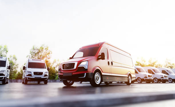 istock Transportation van and fleet of cargo trucks courier service 1422531268