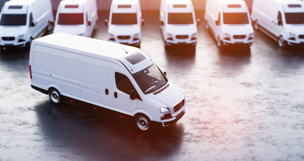 istock Transportation van and fleet of cargo trucks courier service 1422531274