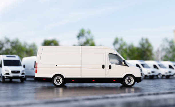 istock Transportation van and fleet of cargo trucks courier service 1422531278