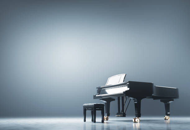 istock Classic grand piano keyboard in neon spotlight 1422531477