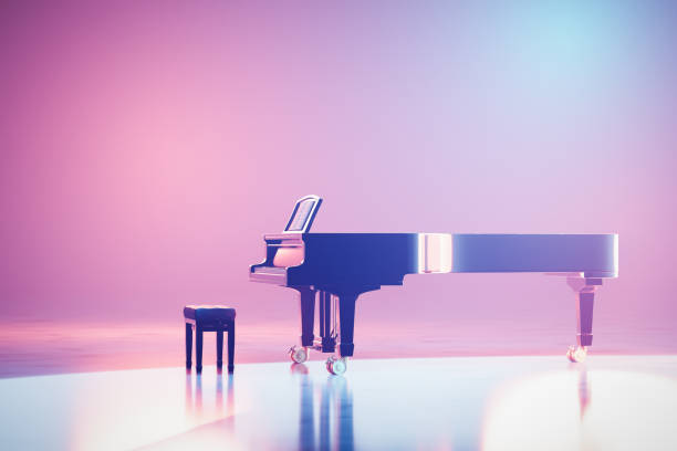 istock Classic grand piano keyboard in neon spotlight 1422531481