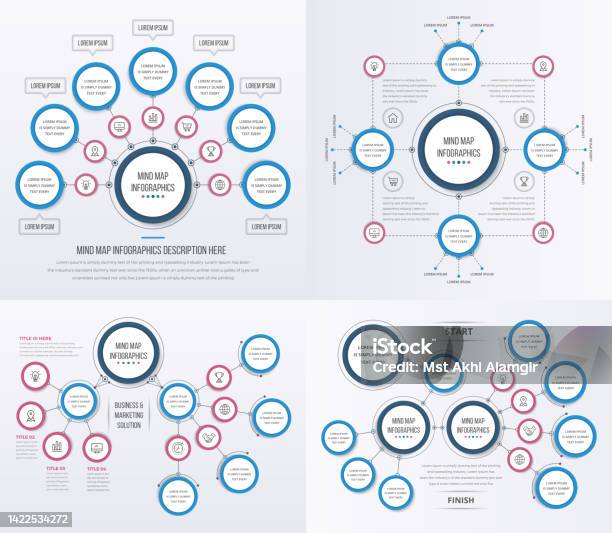 Mind Map Infographics Template Bundle Stock Illustration - Download ...