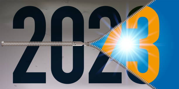 Greeting card with a zipper opening on the year 2023. vector art illustration