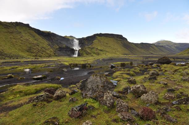 Ofaerufoss waterfall, Iceland. Ofaerufoss is a waterfall situated in the Eldgja chasm in the western part of Vatnajokull National Park, Iceland. kerlingarfjoll stock pictures, royalty-free photos & images