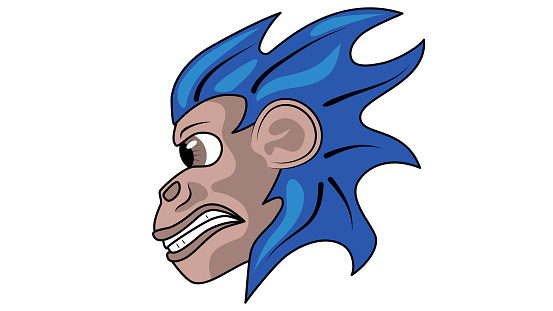 Crazy humanoid monkey head drawing illustration
