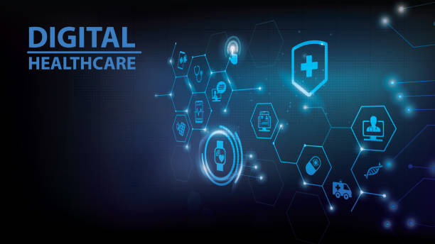 istock Digital healthcare and smart health devices and iot technology in medicine vector illustration. Concept around medical big data, cloud applications, 1422544086