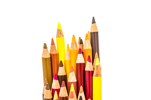 bunch of pencils isolated on white. macro shot.