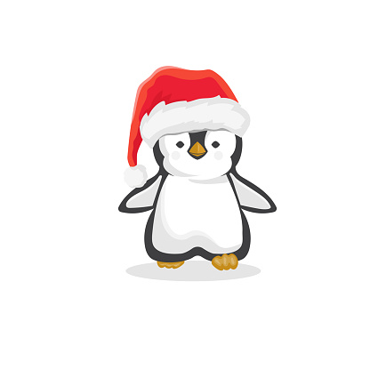 Cute penguin wearing santa had