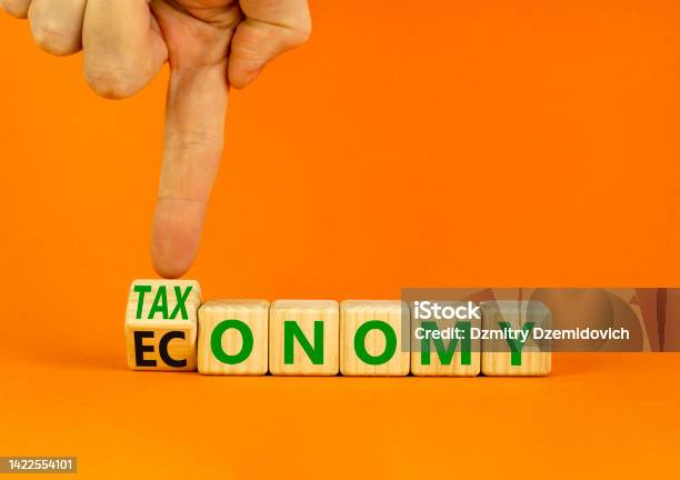 Taxonomy Or Economy Symbol Businessman Turns Wooden Cubes And Changes The Concept Word Economy To Taxonomy Beautiful Orange Background Business Ecology Taxonomy Or Economy Concept Copy Space Stock Photo - Download Image Now