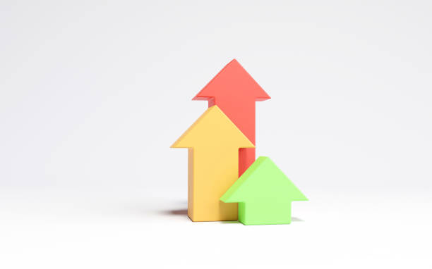 istock Arrow three colors pointing up on white background. 1422564162