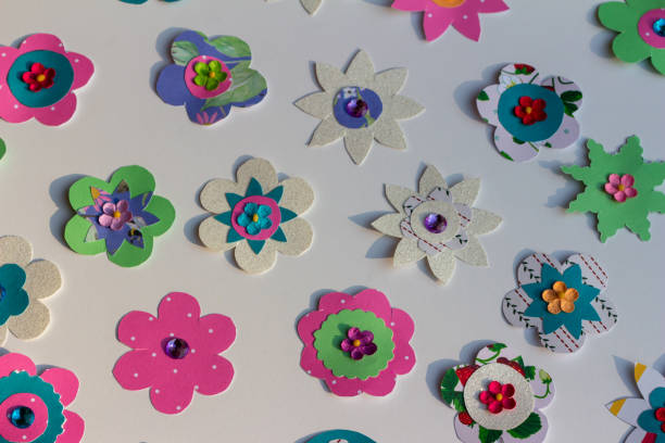 istock Simple crafted paper flowers on a white background 1422564961