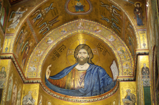 Painting of the face of God in the church of San Maurizio al Monastero Maggiore, Milan church of early Christian origin, Italy, Europe.