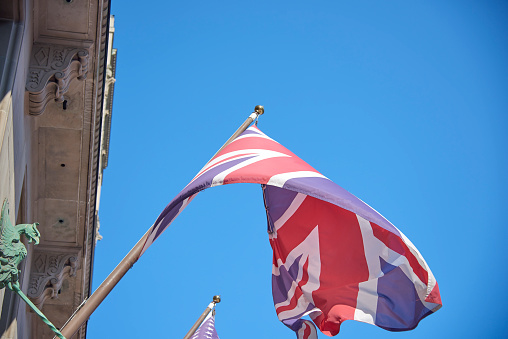 The British flag at the Fairmont Royal York hotel in Toronto.