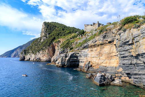 A view of San Nicola island from the nearby San Domino island, with the Abbey of Santa Maria a Mare fortified complex.