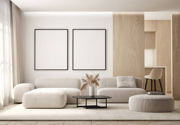 istock mock up poster frame in modern interior background, living room, Scandinavian style, 3D render, 3D illustration 1422577725