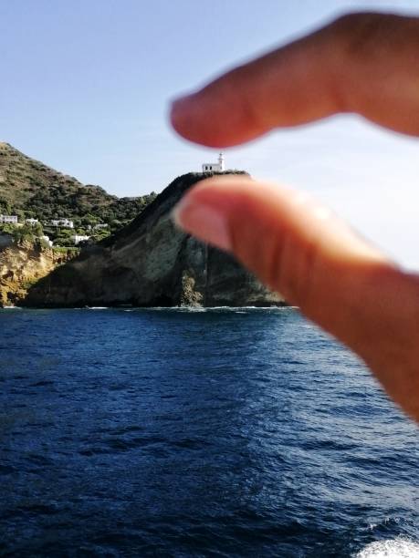 istock Woman's hands in front of a seascape with a lighthouse 1422585649