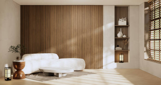 istock sofa and decoration japanese on Modern room interior wabisabi style.3D rendering 1422587873