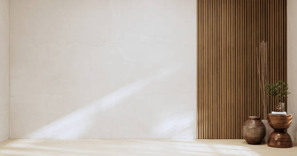 istock Architecture and interior concept Empty room and wood panels wall background 3D illustration rendering 1422587918