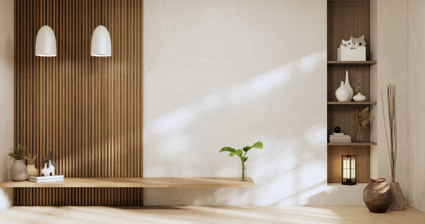 istock Architecture and interior concept Empty room and wood panels wall background 3D illustration rendering 1422587942