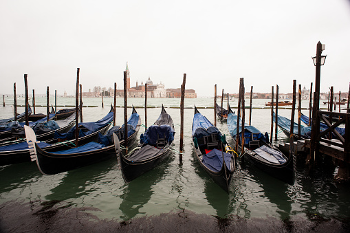 Gondolas parking in the traditional Venetian rowing boat