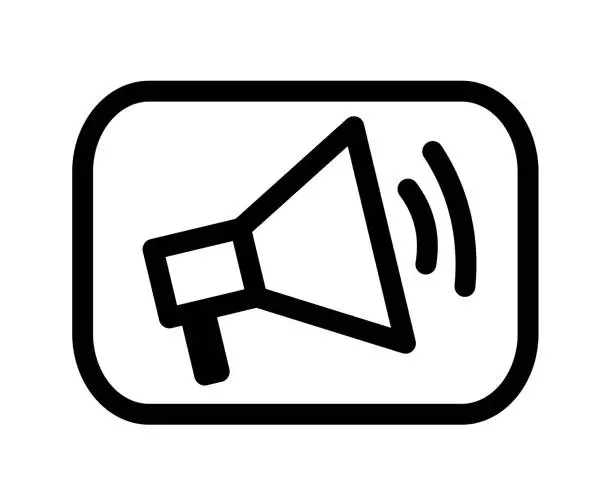 Vector illustration of Speaker monoline vector logo icon air raid alert. Sign megaphone loudspeaker with voice recording or siren. Symbol attribute for organizers and leading mass events