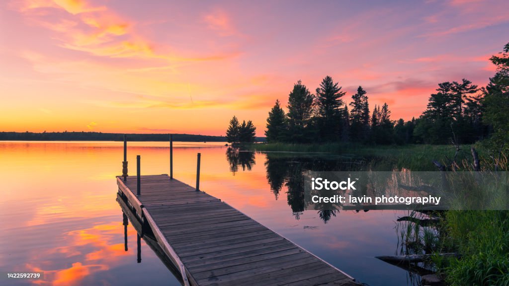 lake northern minnesota sunset Summer Stock Photo