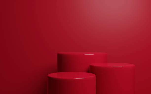 istock Realistic 3d Red Cylinder Pedestal Podium With Shadow Isolated On Red Background 1422595168