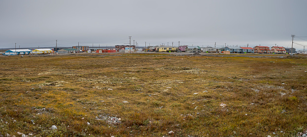 Distant view of the town on Rankin Inlet on the banks of Hudson Bay