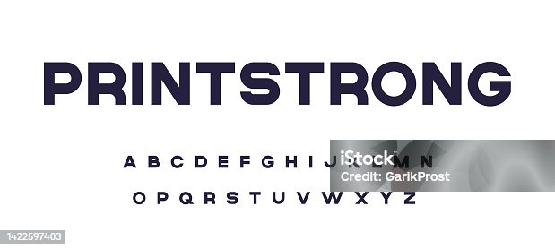 istock Strong sans serif uppercase font with bold letter type vector illustration 1422597403