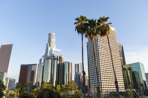 Los Angeles, CA - September 3 2022: Los Angeles skyline at golden hour