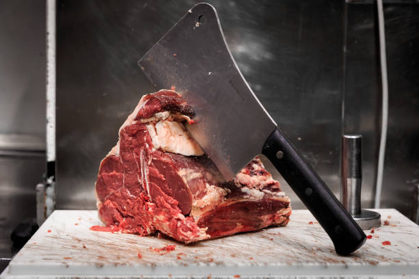 Close up of meat cleaver isolated on white background