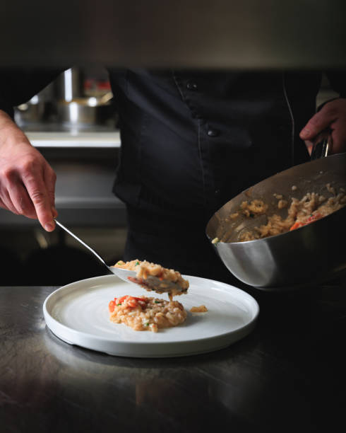 Preparing and serving seafood risotto