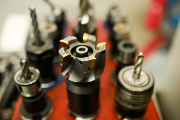 cutting tools used in cnc milling machine.  face milling with inserts in the foreground