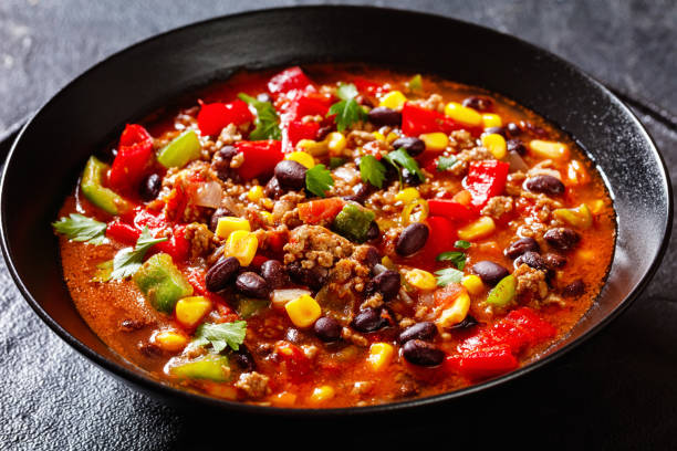 istock taco soup of ground beef, corn, beans and veggies 1422616142