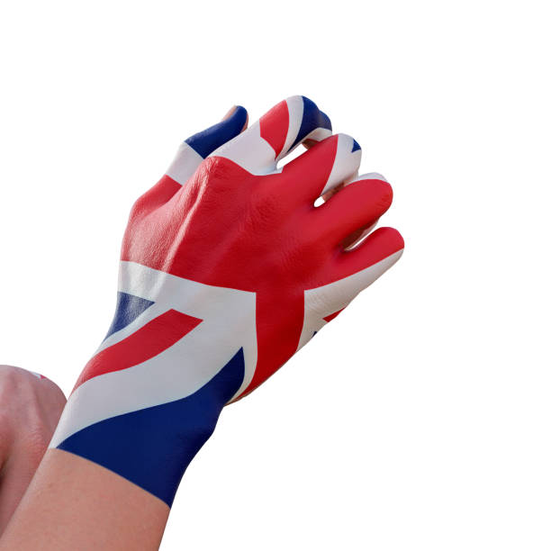 3d illustration of hand gesturing with great britain flag tattoo, communication and nation concept