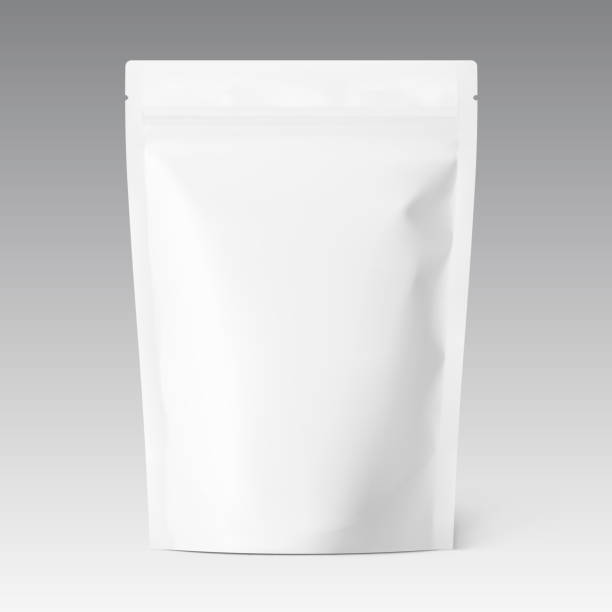 Food pouch bag imockup. Vector illustration. Front view. Can be use for template your design, presentation, promo, ad. EPS10. coffee packaging white stock illustrations