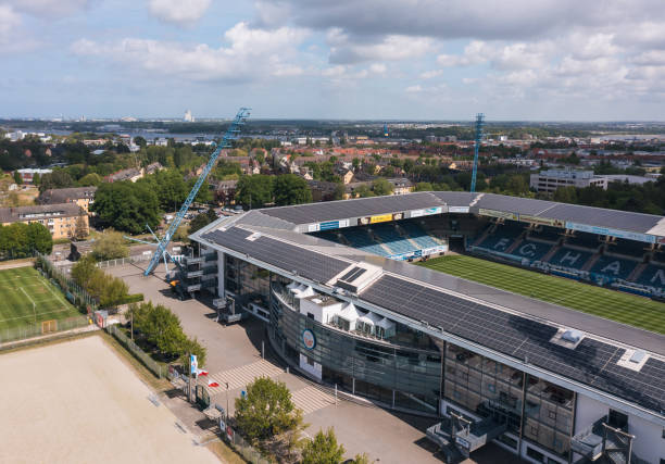 Ostseestadion, Rostock, Germany. Aerial view Rostock, Mecklenburg-Vorpommern, Germany - May 2022: Aerial view over Ostseestadion, home stadium of FC Hansa Rostock hansa rostock photos stock pictures, royalty-free photos & images
