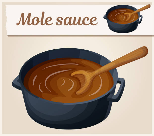 Mole sauce vector icon, traditional mexican mole in the pot with wooden spoon cartoon illustration Mole sauce vector icon, traditional mexican mole in the pot with wooden spoon cartoon illustration ancho stock illustrations