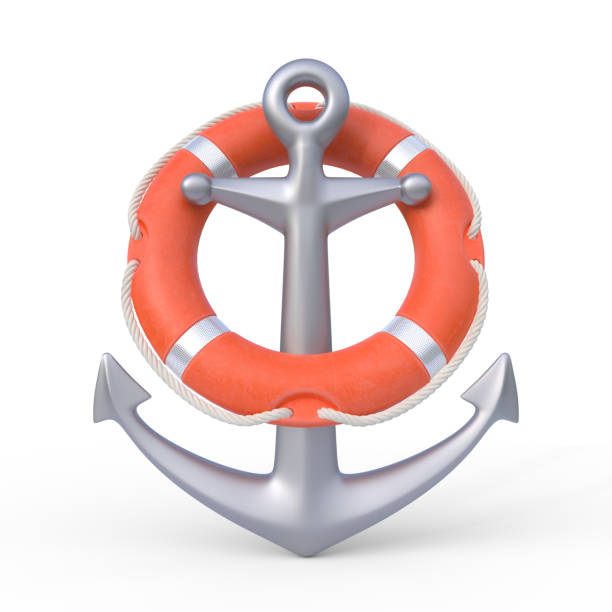 istock Anchor and lifebuoy on a white background 1422625248