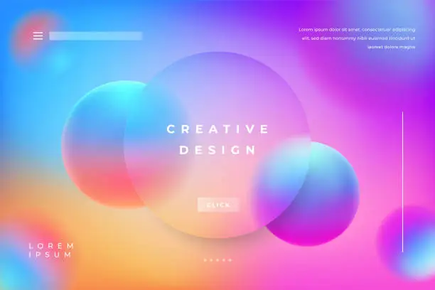 Vector illustration of Morph Background Gradient Colorful with Circle Shape Glass Effect Frame Title Text. Poster, Banner, Presentation, Wallpaper Mobile and Desktop.