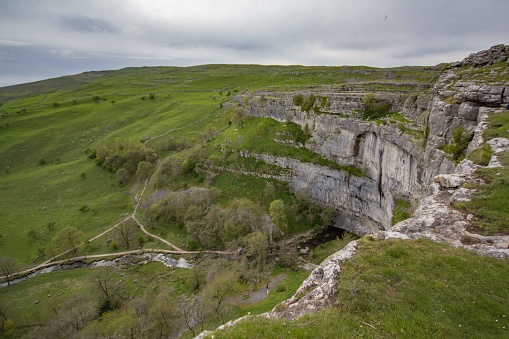 Malham Cove in the Yorkshire Dales, England.