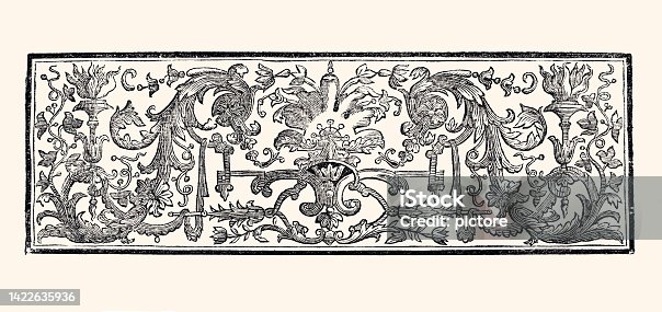 istock FLORAL PATTERN FROM LOUIS XIV PERIOD : DESIGN ELEMENT (XXXL with many details) 1422635936
