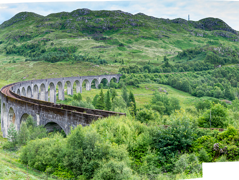 Iconic stone viaduct,carrying the Jacobite steam train across the West Scottish Highlands,popular tourist site,film location,and Victorian landmark,due to it's association with Harry Potter movies.